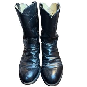 Justin Roper Boots Mens Size 8.5D Black Leather Round‎ Toe Cowboy Western 3133
